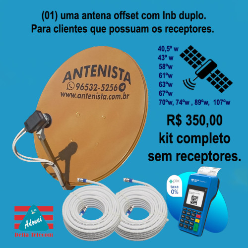 01 (uma) Antena off-set com lnb duplo instalada.