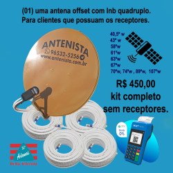 01 (uma) Antena off-set com lnb quadruplo instalada.