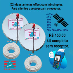 02 (duas) Antenas off-set com lnb simples instaladas.
