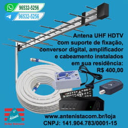 Antena digital com amplificador e conversor para 01 (uma tv) instalada.