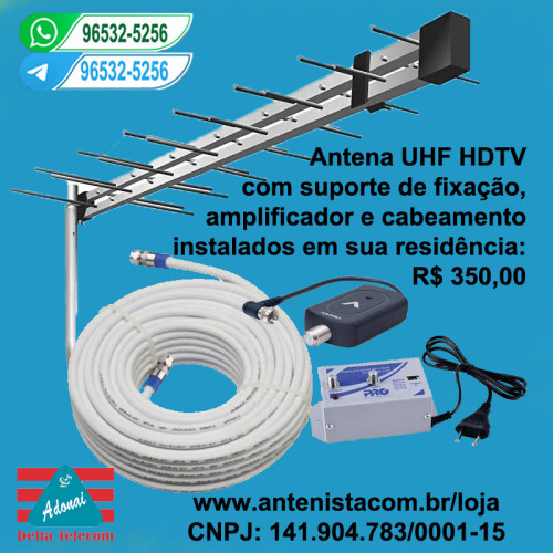 Antena digital com amplificador ou booster para (01) uma TV.