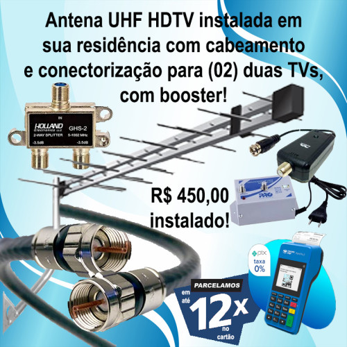 Antena digital 28 elementos com amplificador para (02) duas TVs instalada.