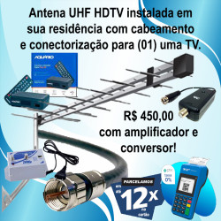 Antena digital com amplificador e conversor para 01 (uma tv) instalada.