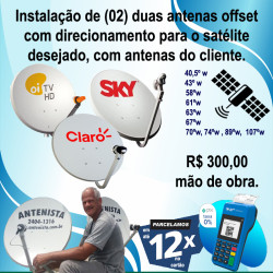 Instalação de 02 (duas) antenas off-set (mão de obra com material do cliente).