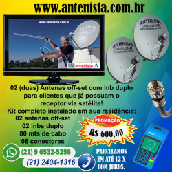 02 (duas) Antenas off-set com lnb duplo instaladas