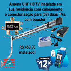 Antena digital 38 elementos com amplificador para (02) duas TVs instalada.
