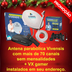 Kit Nova parabólica Vivensis VX-10 com 01 receptor + 01 VX gamer instalado.