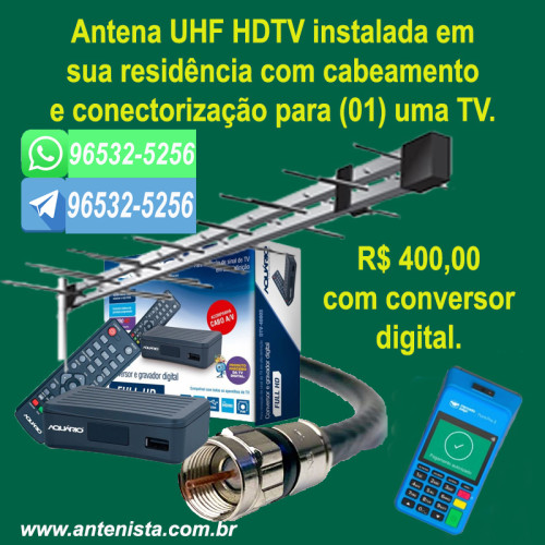 Antena UHF HDTV 28 elementos com 01 conversor para 01 TV.
