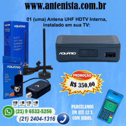 Antena UHF HDTV interna com booster e conversor.