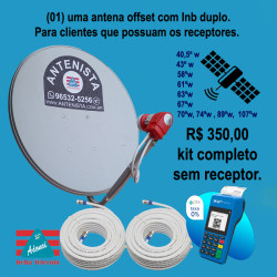 01 (uma) Antena off-set com lnb duplo instalada.