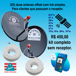 02 (duas) Antenas off-set com lnb simples instaladas.