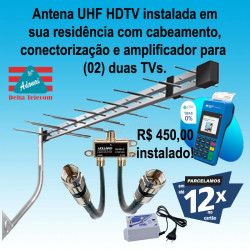Antena digital 38 elementos com amplificador para (02) duas TVs instalada.