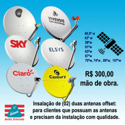 Instalação de 02 (duas) antenas off-set (mão de obra com material do cliente).