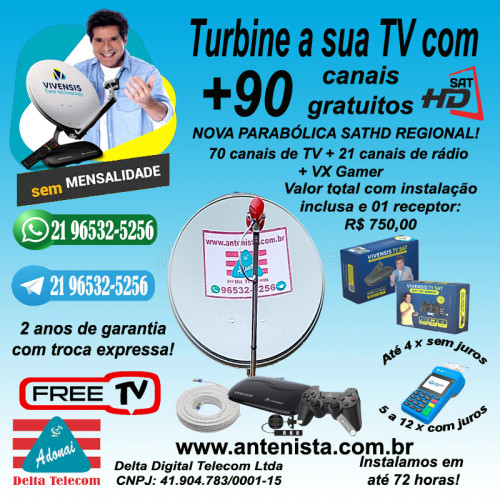 Kit Nova parabólica Vivensis VX-10 com 01 receptor + 01 VX gamer instalado. Kit Nova parabólica Vivensis VX-10 com 01 receptor + 01 VX gamer instalado.