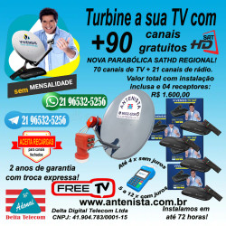 Kit Nova parabólica VIVENSIS (43ºw) com 04 receptores instalados.