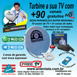 Kit nova parabólica VIVENSIS com 01 receptor instalado.