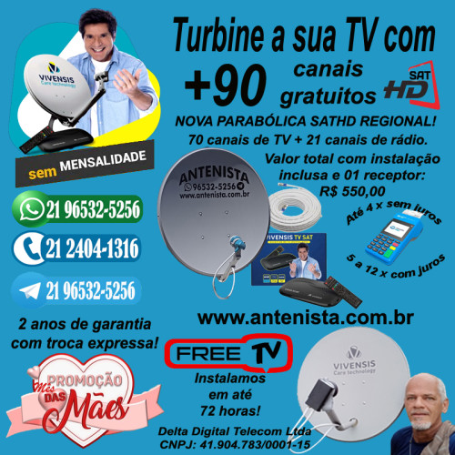 Kit nova parabólica VIVENSIS com 01 receptor instalado.
