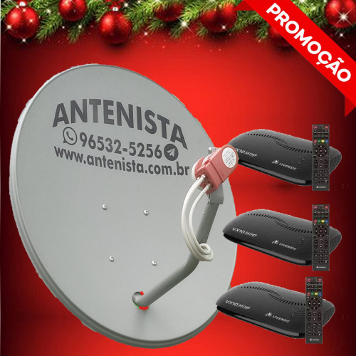 Kit Nova parabólica VIVENSIS com 03 receptores instalados.